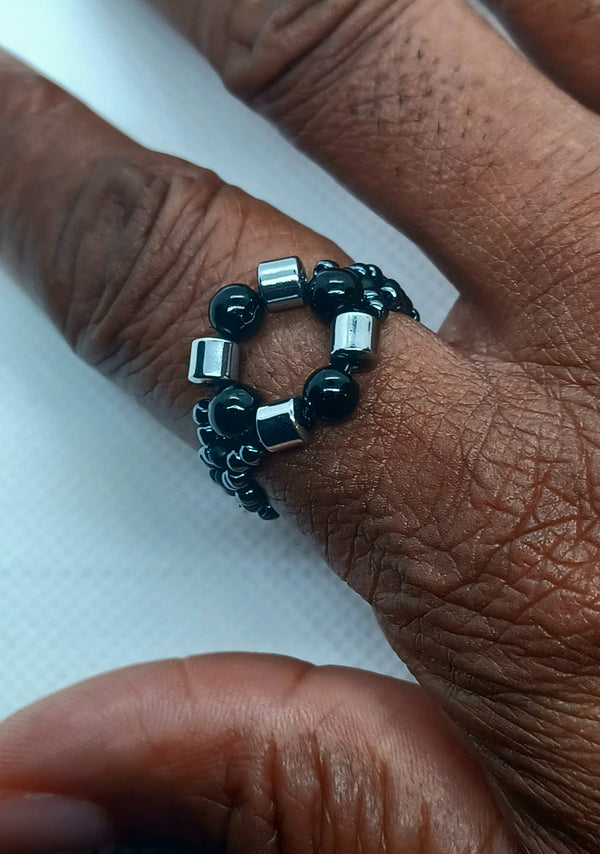 Obsidian Beaded Ring